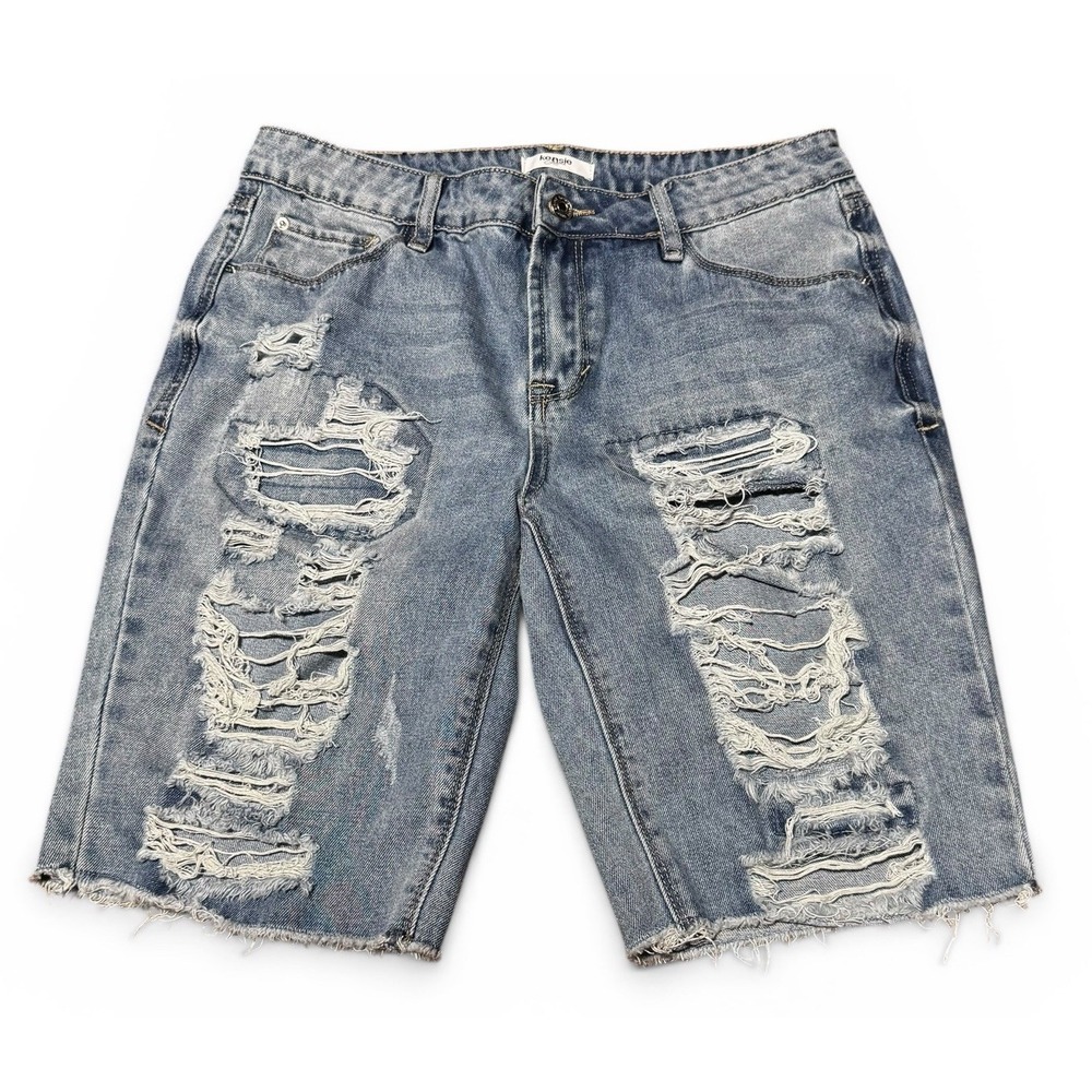 Kensie Distressed Light Blue Denim Bermuda Shorts